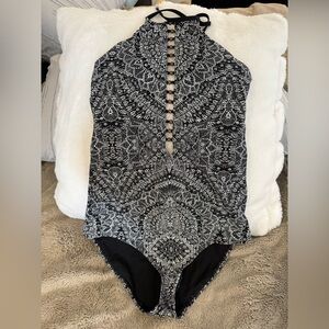 Red Carter Black and White Printed One-Piece